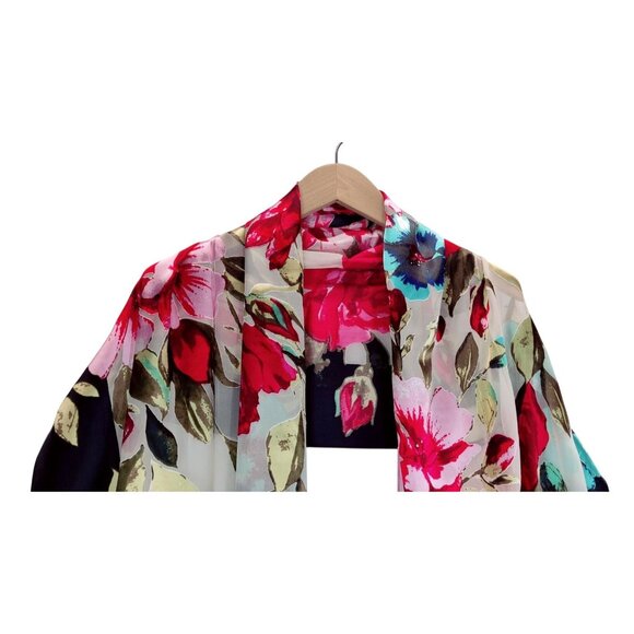 Scarf Floral Pink Blue XIIX SilkLike 72"x20" Rectangle Roses Dahlia Heads Garden - Picture 4 of 10